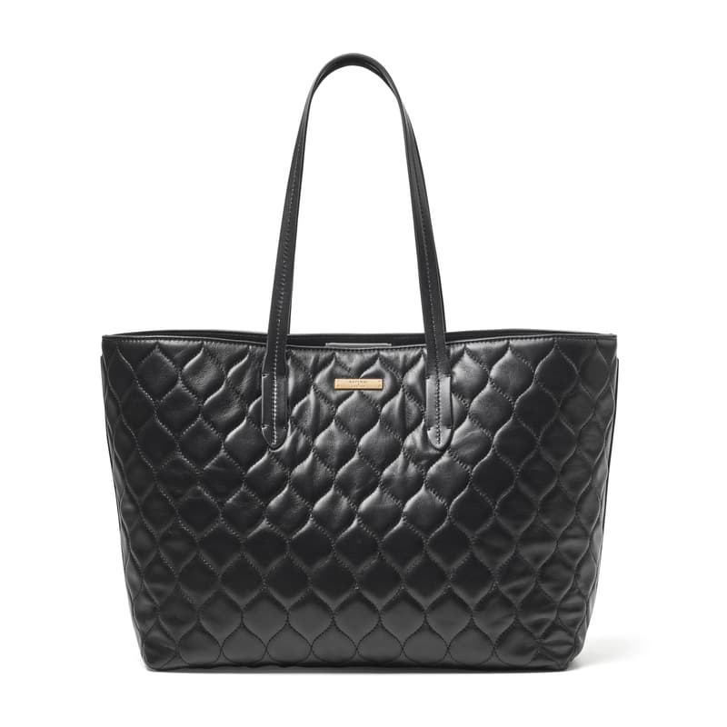East West Tote with Charm in Black Quilted Nappa