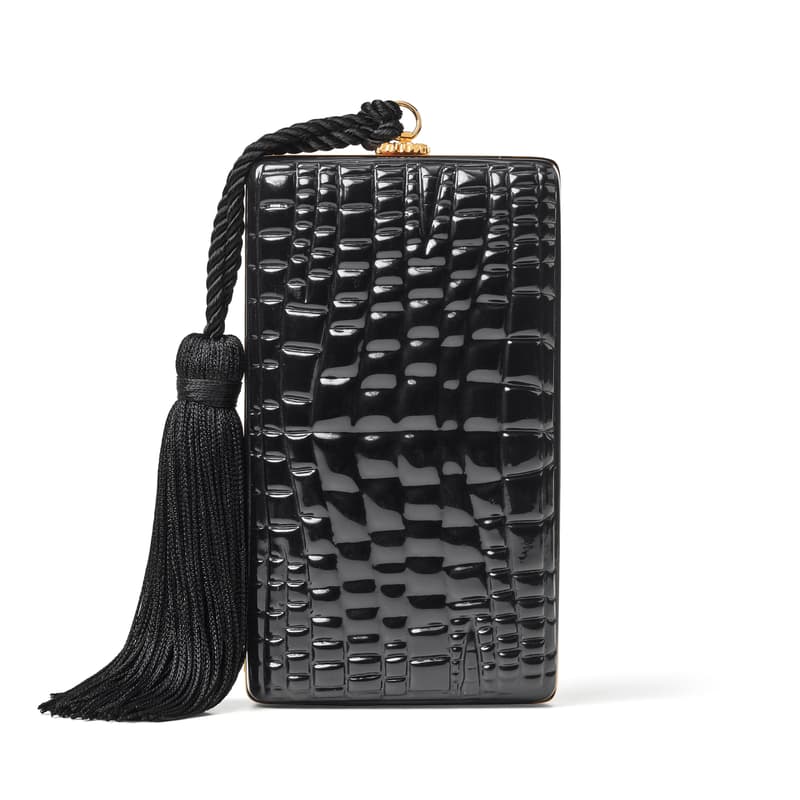 Paloma Box Clutch in Black Patent Resin Croc