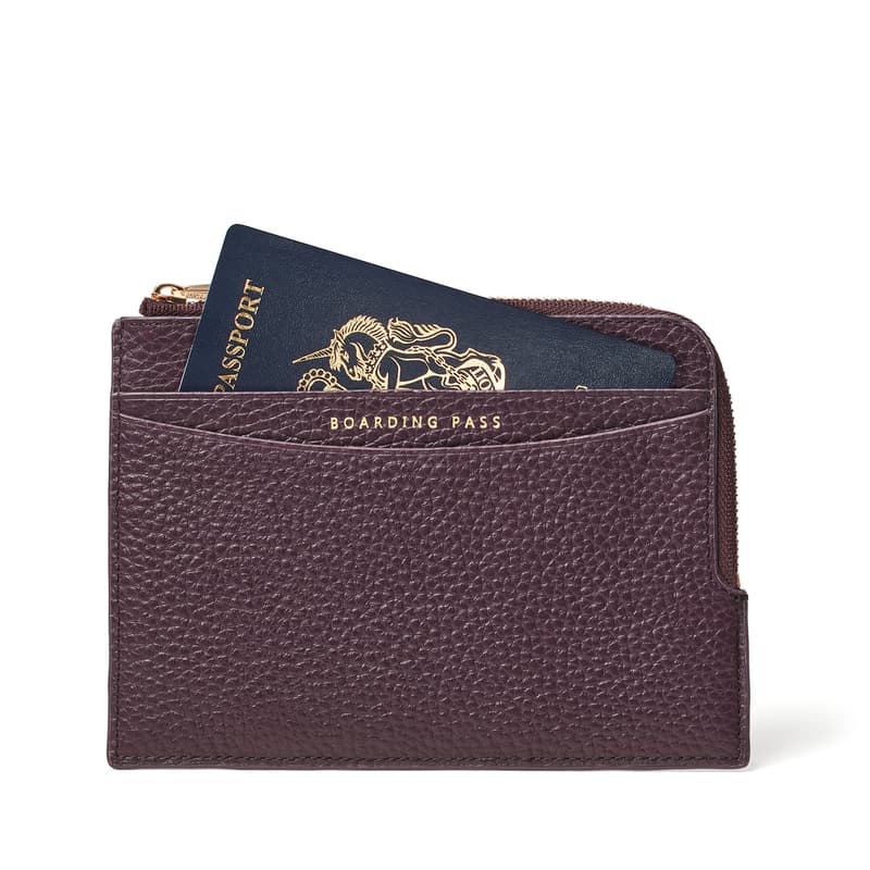 Zipped Travel Wallet in Fig Pebble