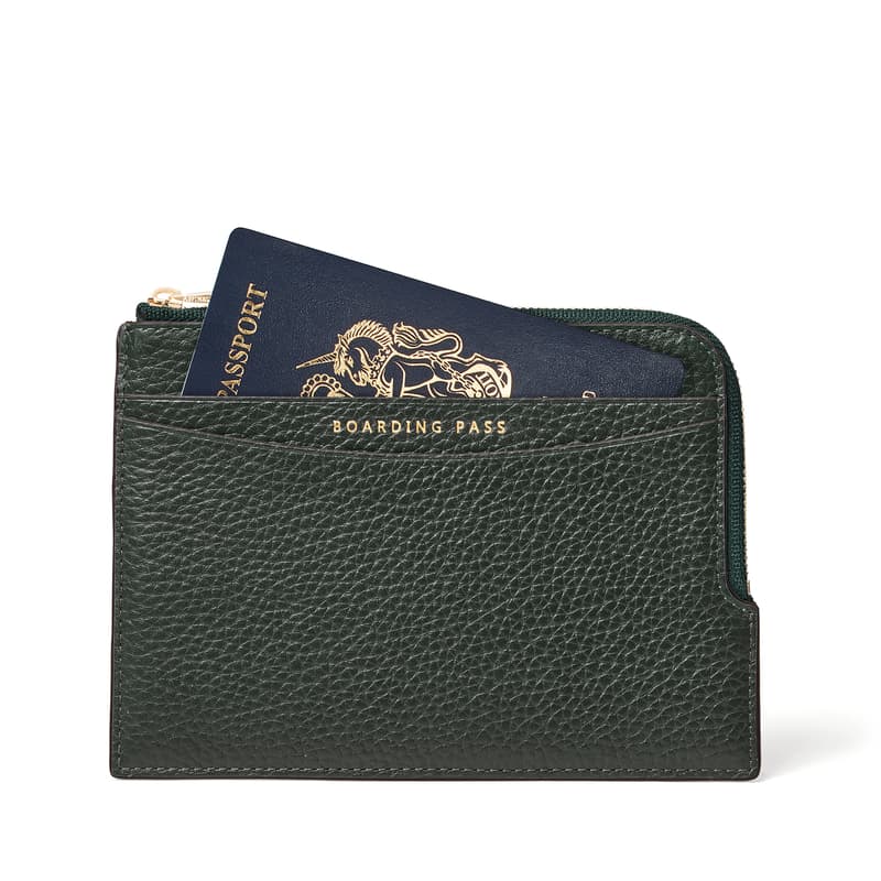 Zipped Travel Wallet in Alpine Green Pebble
