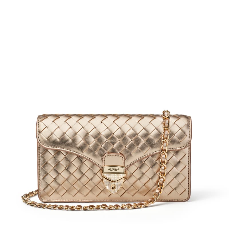Mayfair Clutch in Champagne Metallic Woven Leather