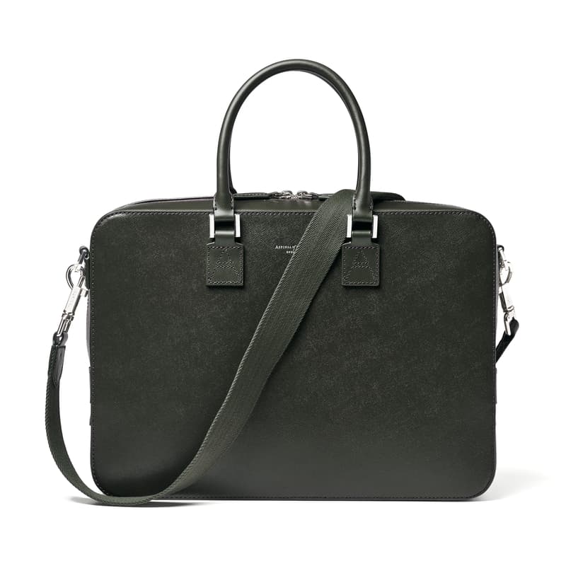 Mount Street Laptop Briefcase in Forest Green Saffiano