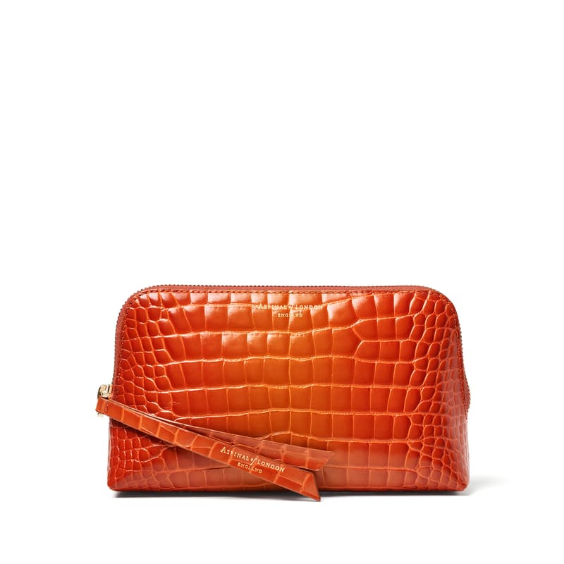 Small Essential Cosmetic Case in Deep Shine Marmalade Ombre Croc