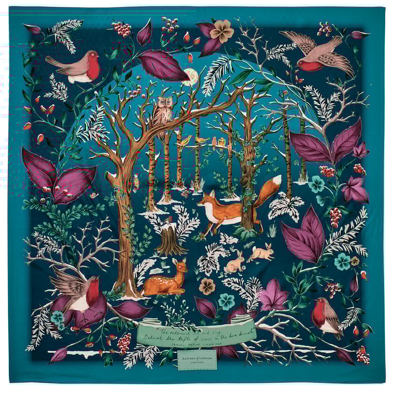 Woodland Silk Scarf in Peacock Blue Pure Silk
