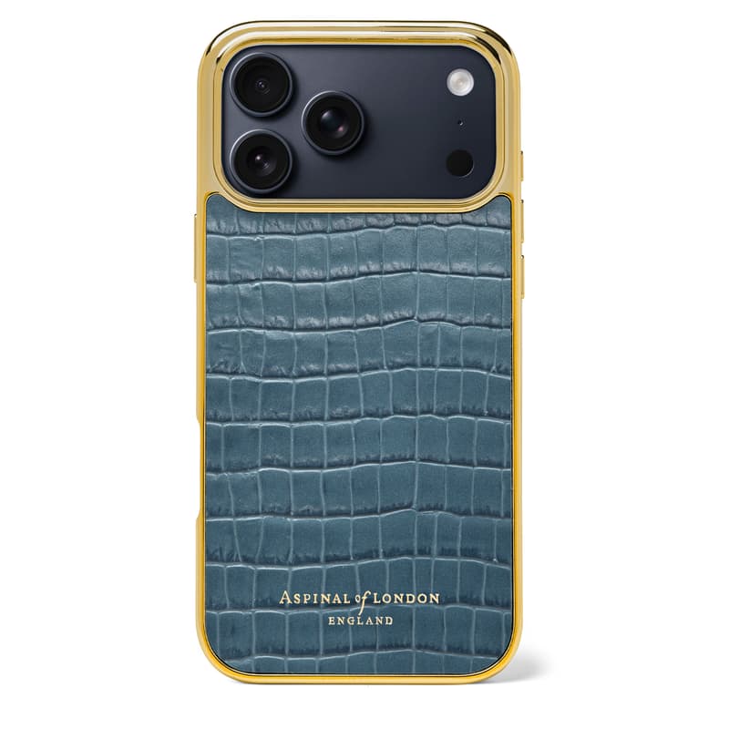 iPhone 17 Pro Max Case in Deep Shine Peacock Blue Small Croc