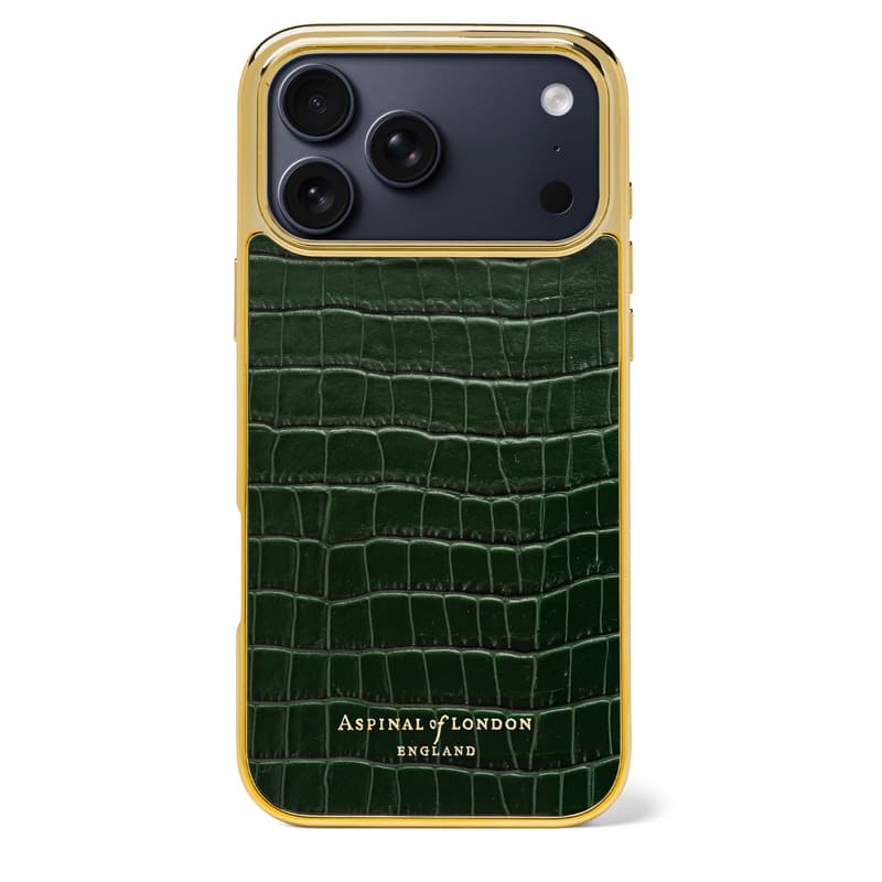 iPhone 17 Pro Max Case in Deep Shine Evergreen Small Croc