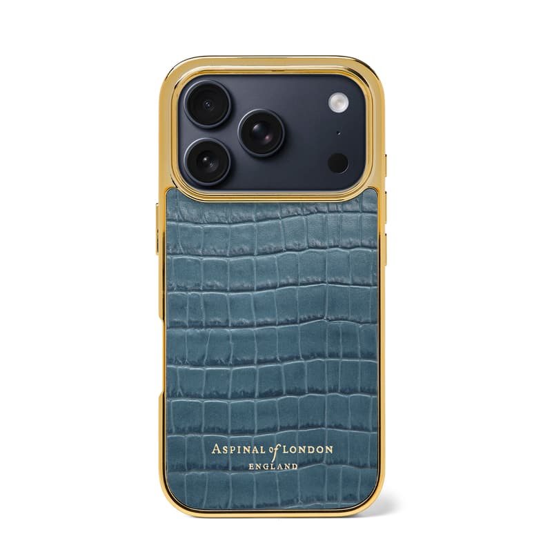 iPhone 17 Pro Case in Deep Shine Peacock Blue Small Croc