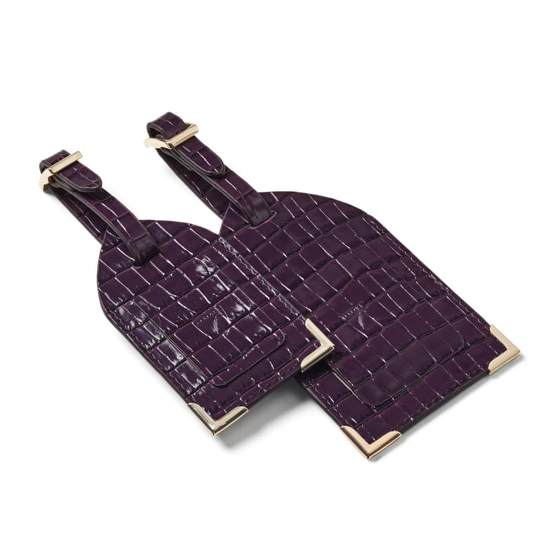 Set of 2 Luggage Tags in Deep Shine Fig Small Croc