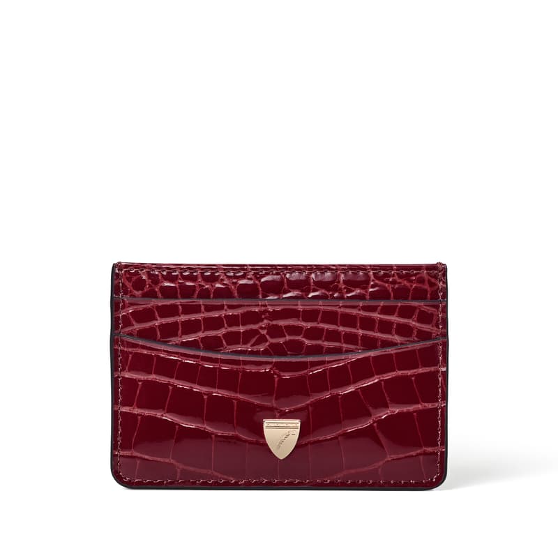 Slim Credit Card Holder in Merlot Patent Croc