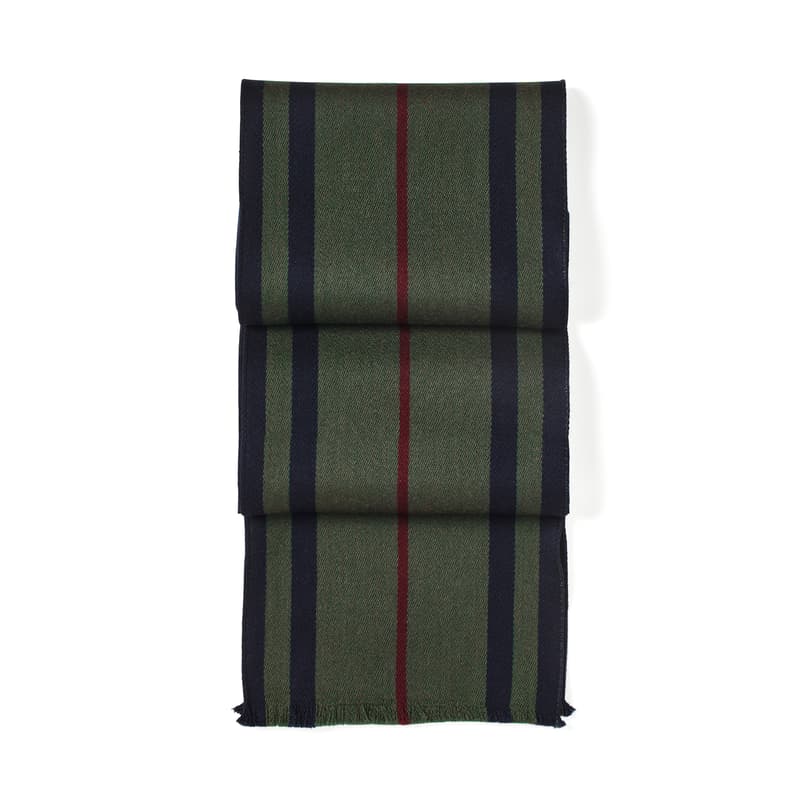 Striped Merino Wool Scarf in Evergreen, Merlot & Navy Merino Wool