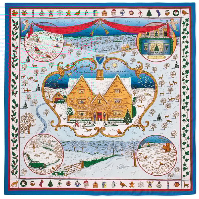 The Night Before Christmas Silk Scarf in Multi-Coloured Pure Silk