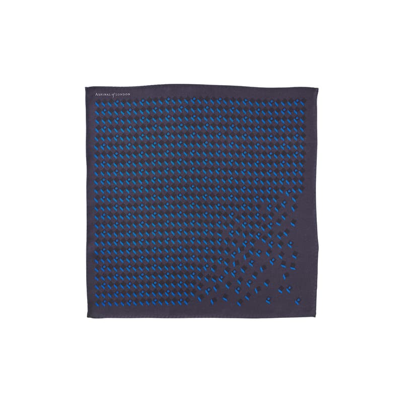 Pocket Square in Falling Shields Navy Pure Silk