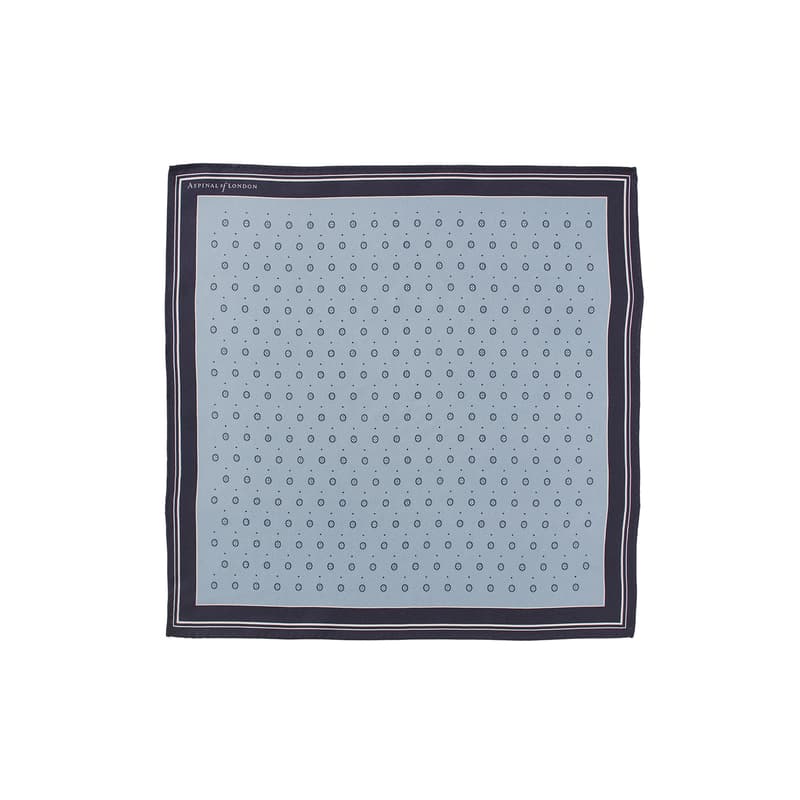 Pocket Square in Circle Paisley Pale Blue Pure Silk