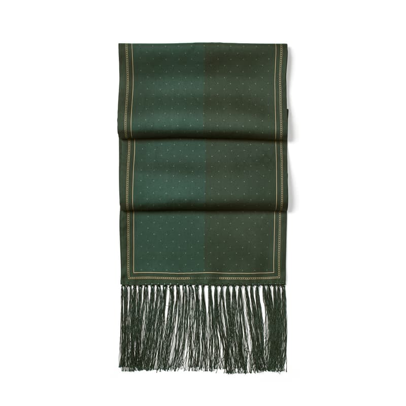 Tassel Silk Scarf in Quadrant Evergreen Pure Silk