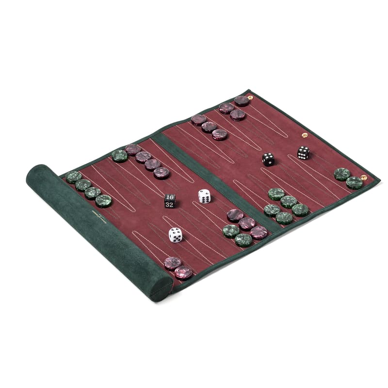 Travel Backgammon Set in Alpine Green Suede