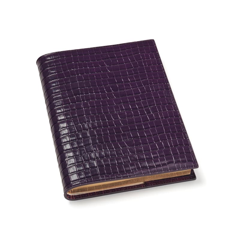 A5 Refillable Luxury Journal in Deep Shine Fig Small Croc