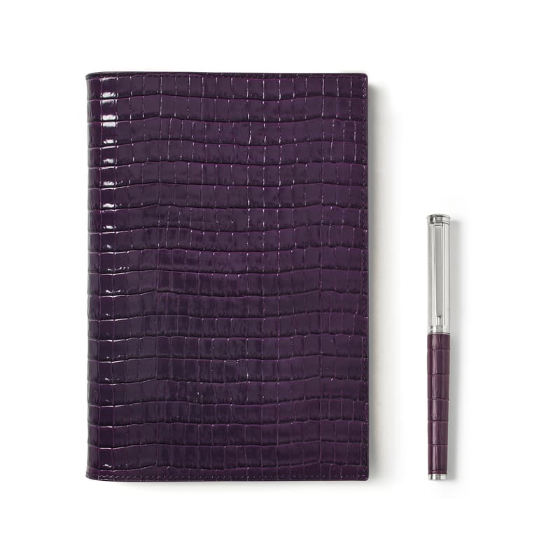 A5 Refillable Journal & Pen Set in Deep Shine Fig Small Croc