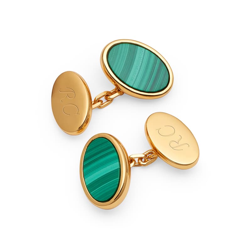 Oval Slice Cufflinks in Malachite & 18ct Gold Plated