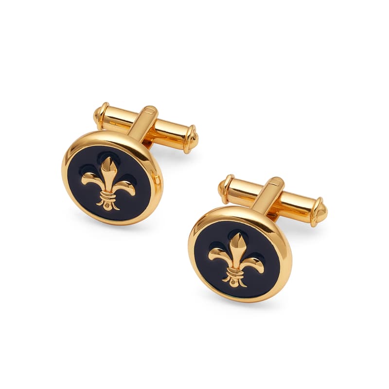 Fleur De Lis Cufflinks in Navy Enamel & 18ct Gold Plated