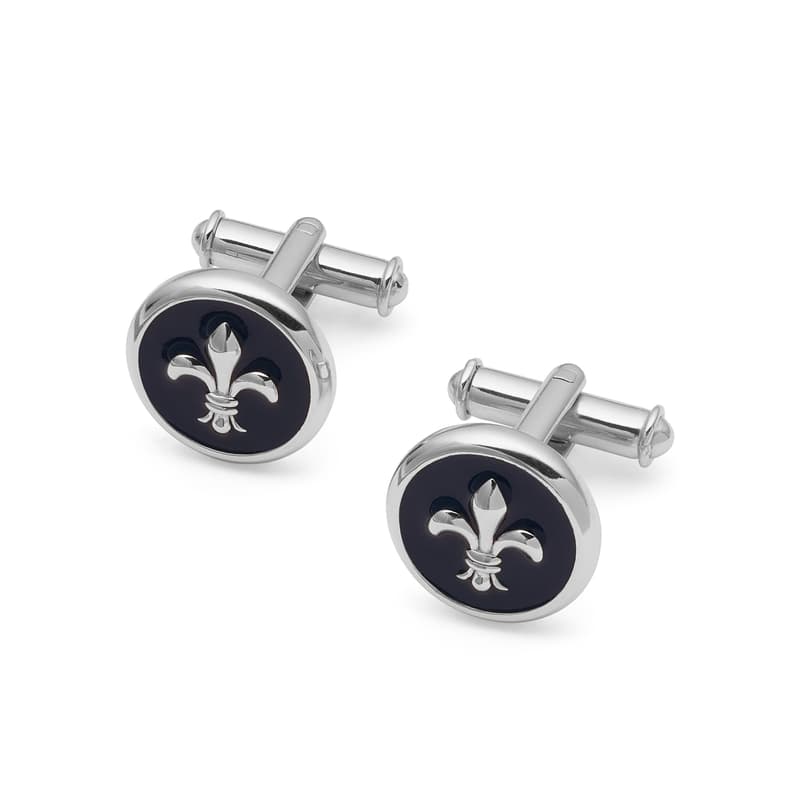 Fleur De Lis Cufflinks in Navy Enamel & Silver Plated