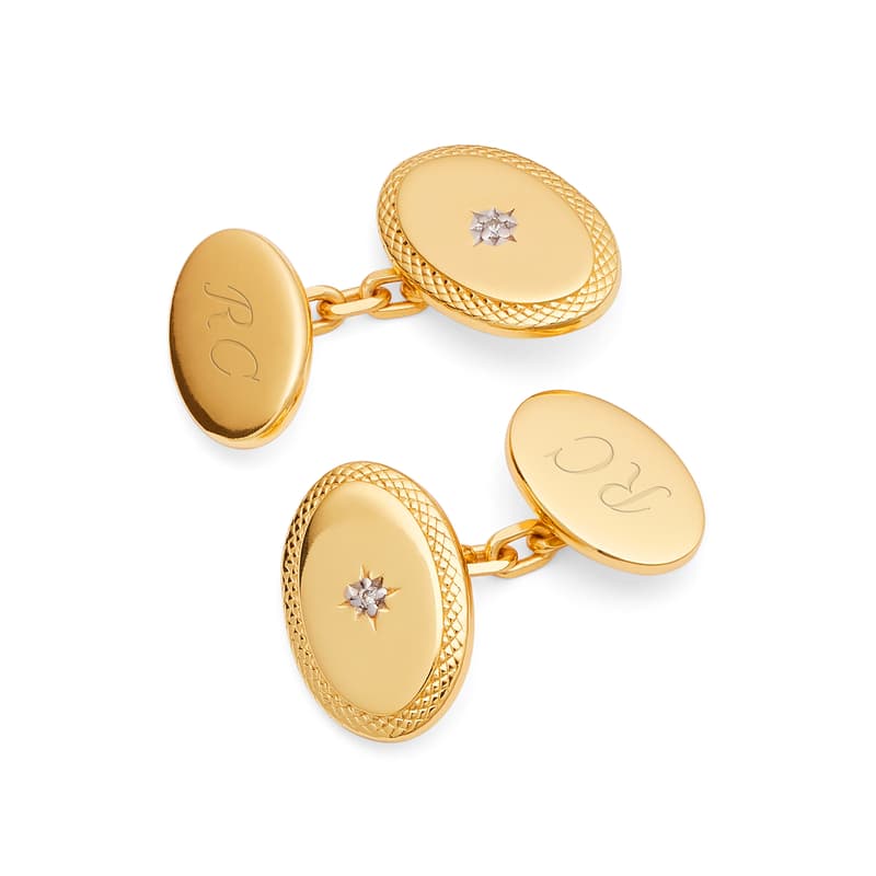 Diamond Faceted Oval Cufflinks in 18ct Gold Vermeil