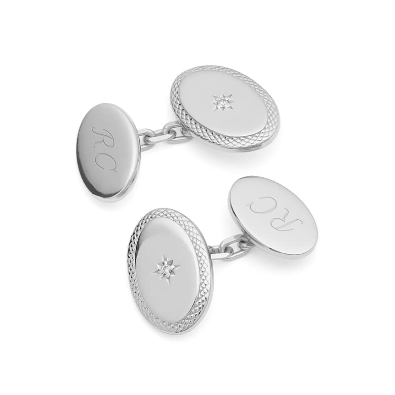Diamond Faceted Oval Cufflinks in Sterling Silver