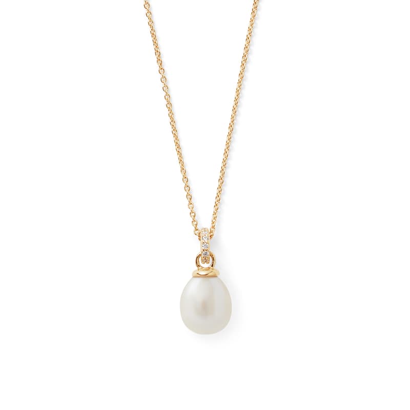 Diamond & Pearl Pendant Necklace in 14ct Gold