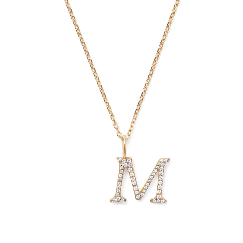 Diamond Initial Necklace in 14ct Gold - Letter M