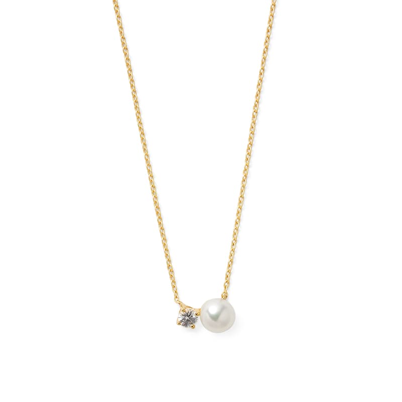 Toi Et Moi Necklace in White Sapphire, Pearl & 14ct Gold