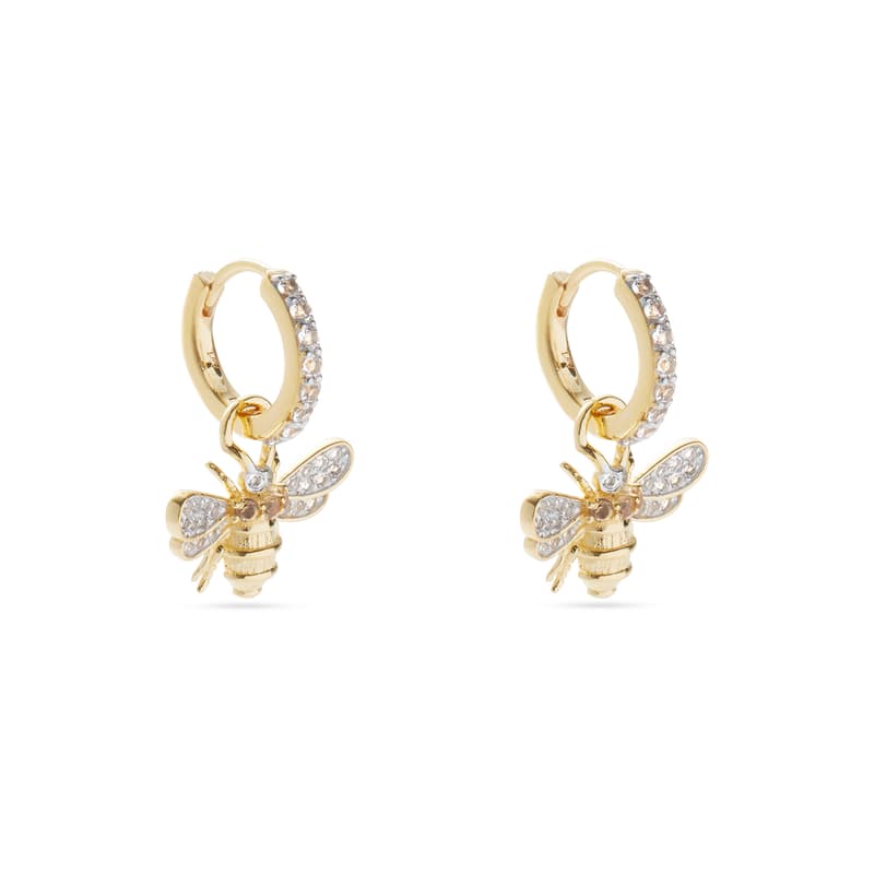 Diamond Bee Charm Earrings in 14ct Gold