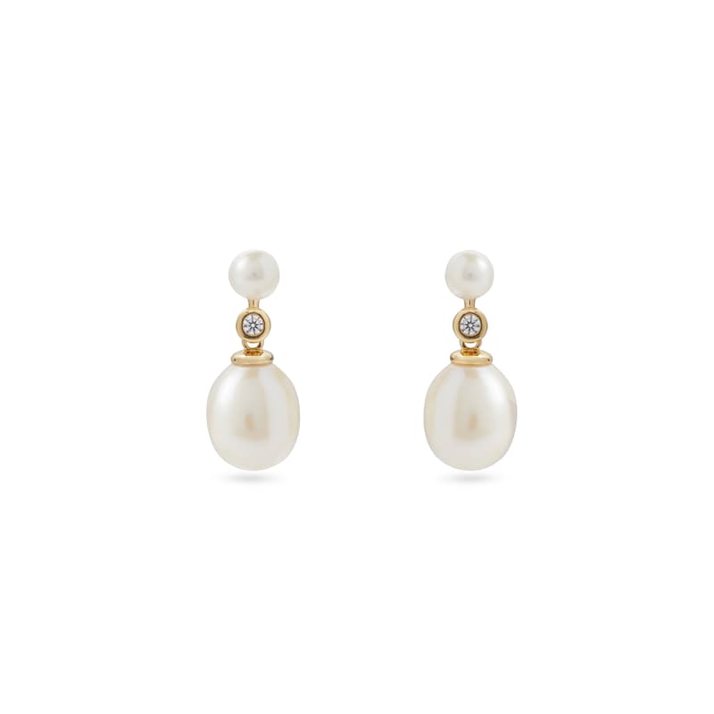 Diamond & Pearl Drop Earrings in 14ct Gold