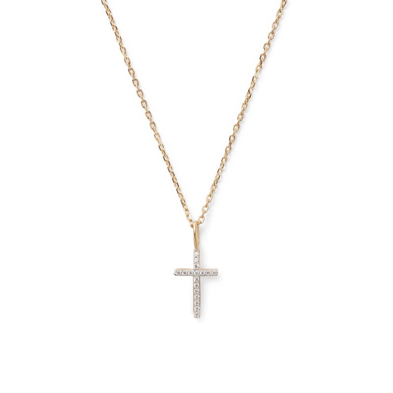 Diamond Cross Pendant Necklace in 14ct Gold