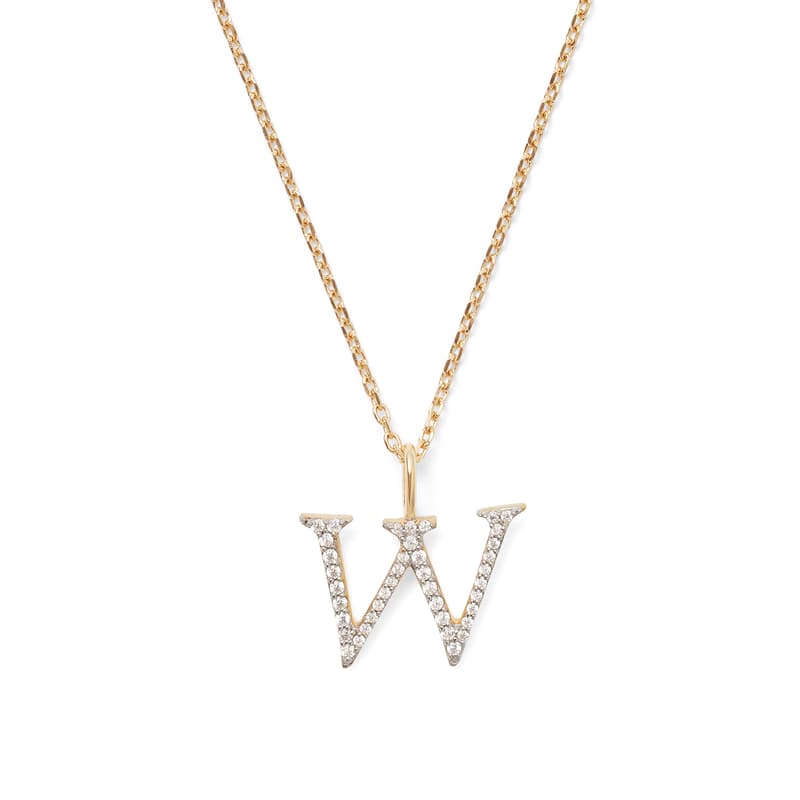 Diamond Initial Necklace in 14ct Gold - Letter W