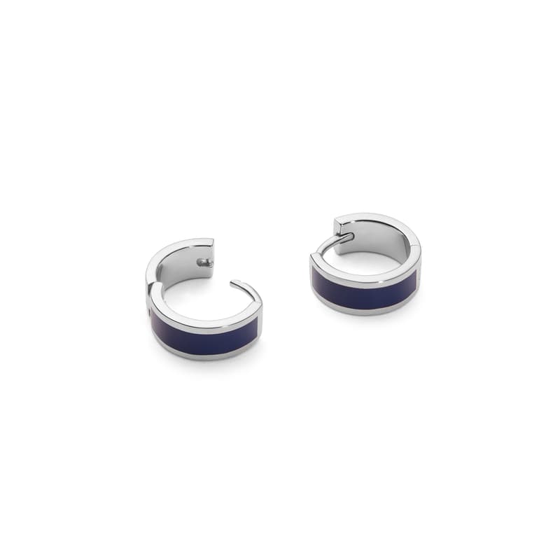 Enamel Huggie Earrings in Navy Enamel & Palladium Silver Plated