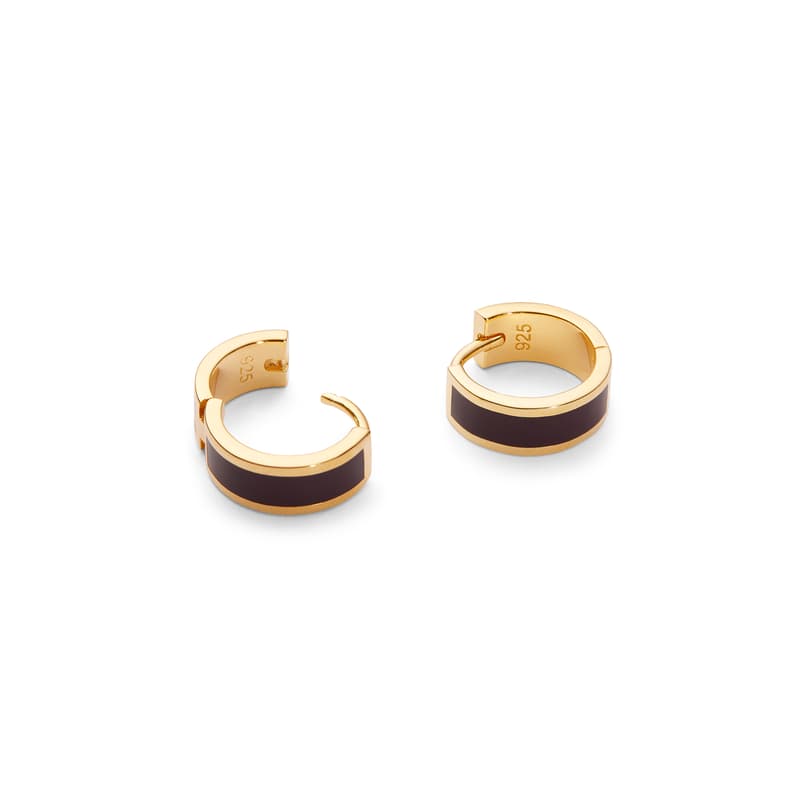 Enamel Huggie Earrings in Fig Enamel & 18ct Gold Plated