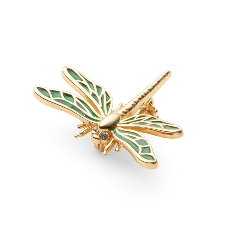 Dragonfly Brooch in Green Enamel & 18ct Gold Plated