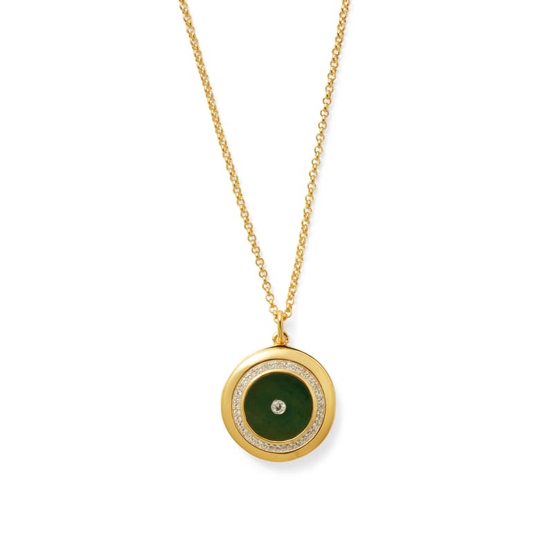 Round Locket Necklace in Green Aventurine, White Topaz & 18ct Gold Vermeil