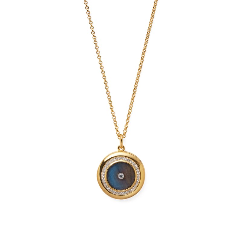 Round Locket Necklace in Labradorite, White Topaz & 18ct Gold Vermeil