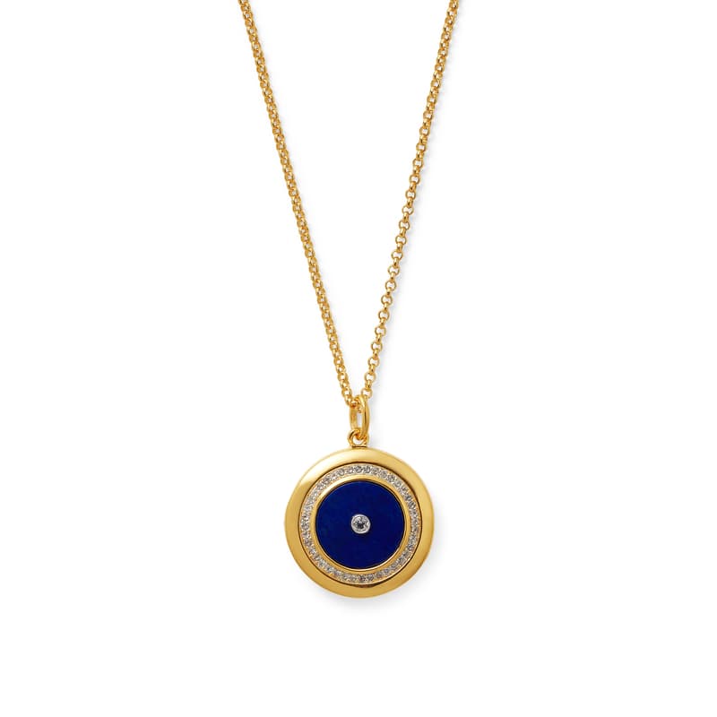 Round Locket Necklace in Lapis Lazuli, White Topaz & 18ct Gold Vermeil