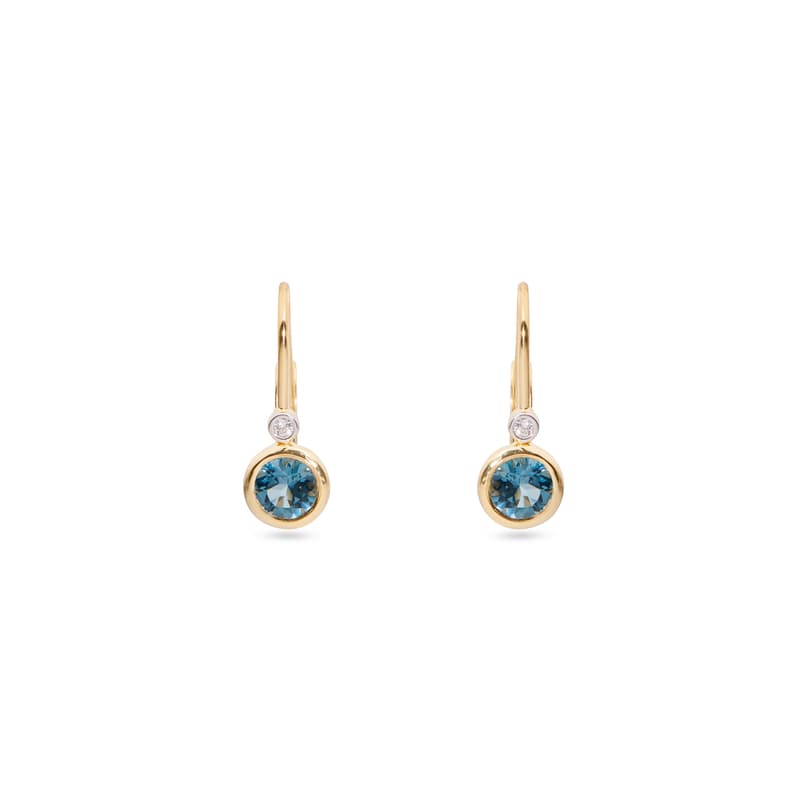 Diamond Earrings with Swiss Blue Topaz in 14ct Gold