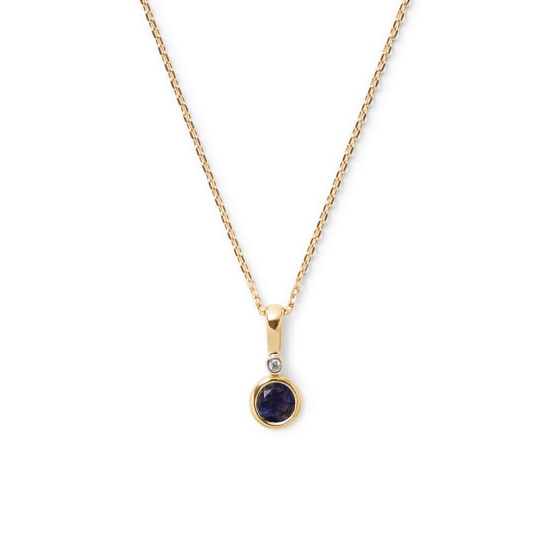 Diamond Pendant Necklace with Iolite in 14ct Gold