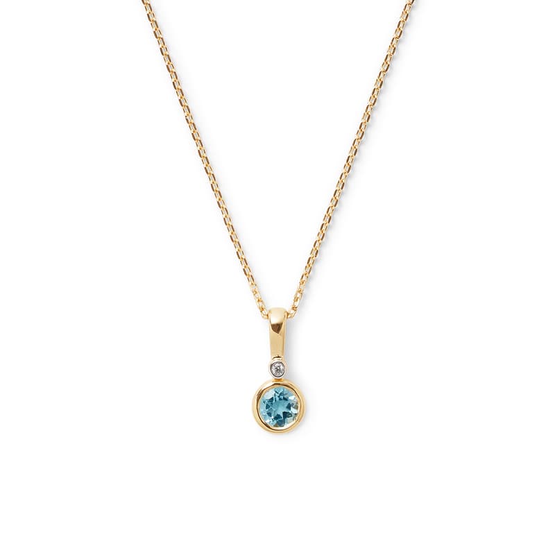 Diamond Pendant Necklace with Swiss Blue Topaz in 14ct Gold