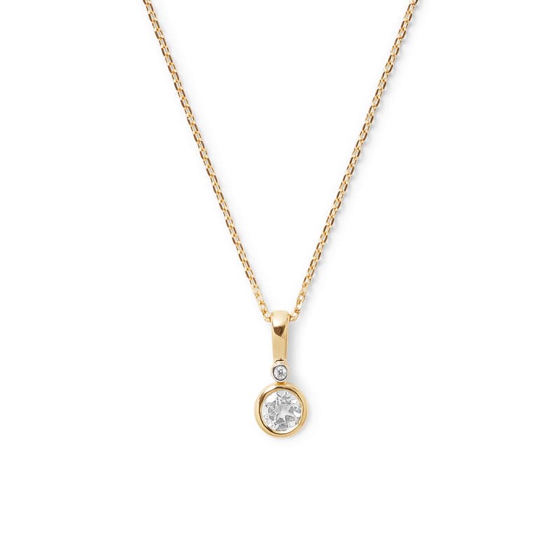 Diamond Pendant Necklace with White Sapphire in 14ct Gold