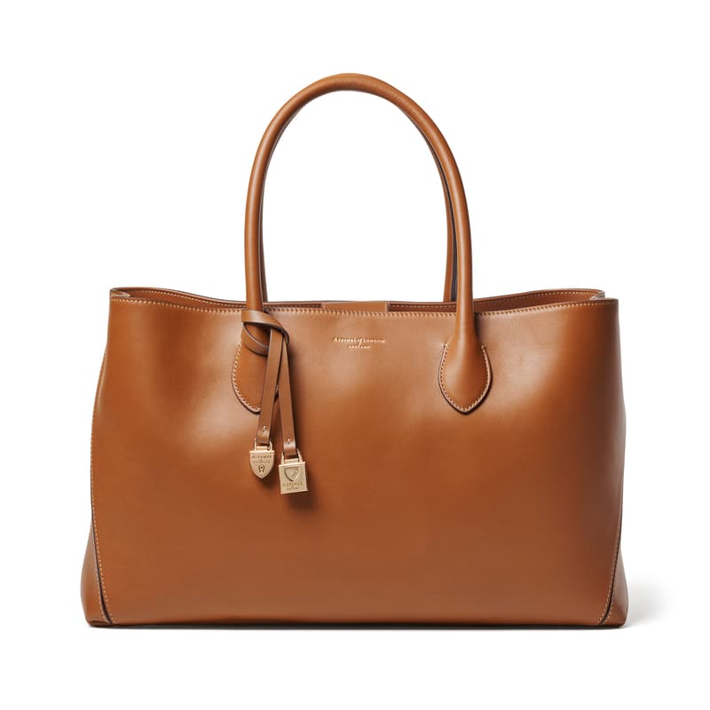 Tote in Smooth Tan with Engravable Charm