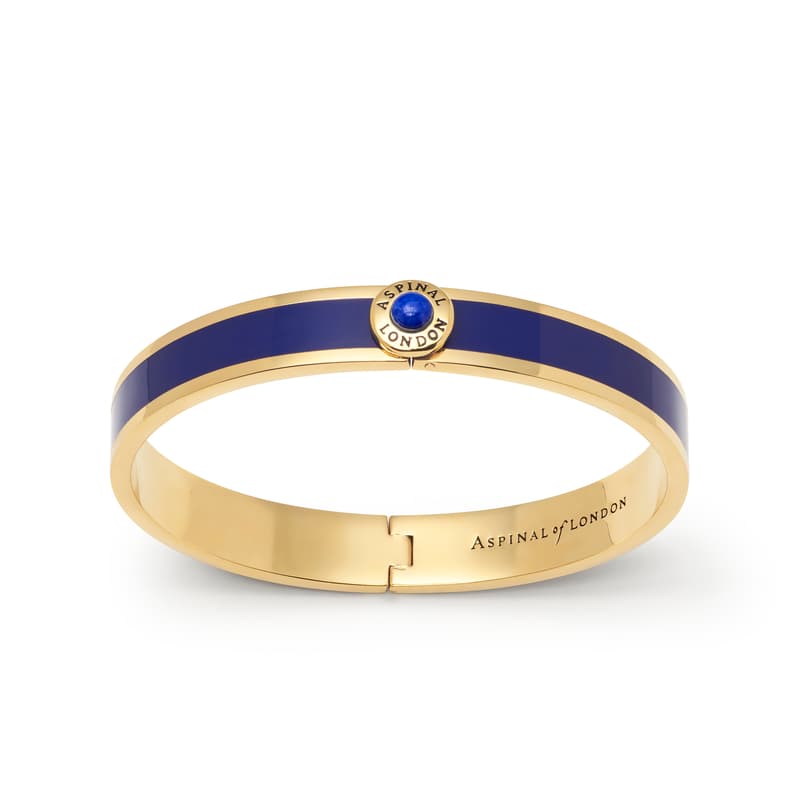 Gemstone Enamel Bangle in Navy with Lapis Lazuli & 18ct Gold Plated