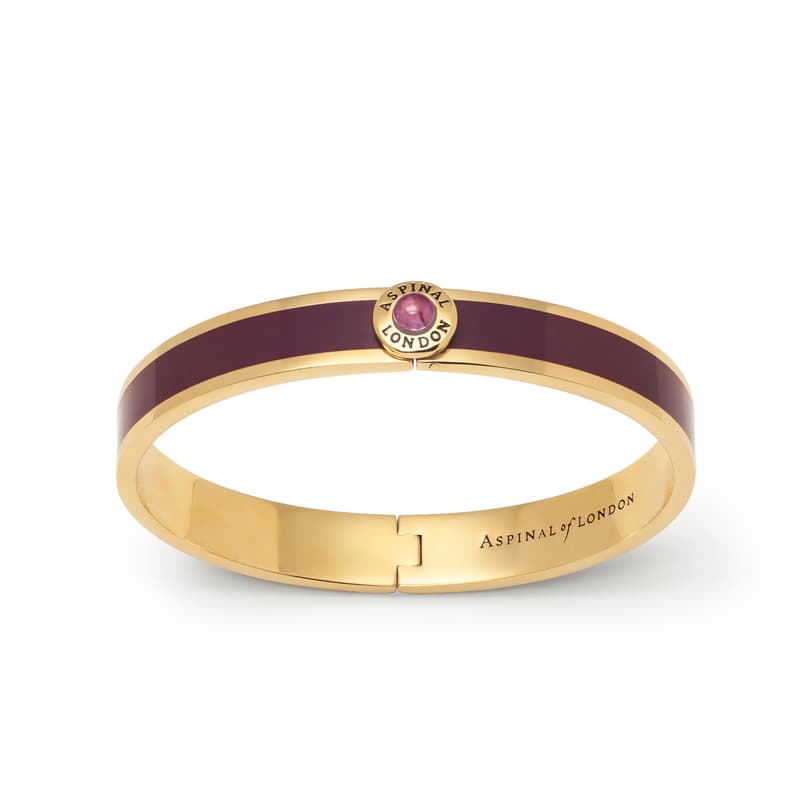 Gemstone Enamel Bangle in Fig with Amethyst & 18ct Gold Plated