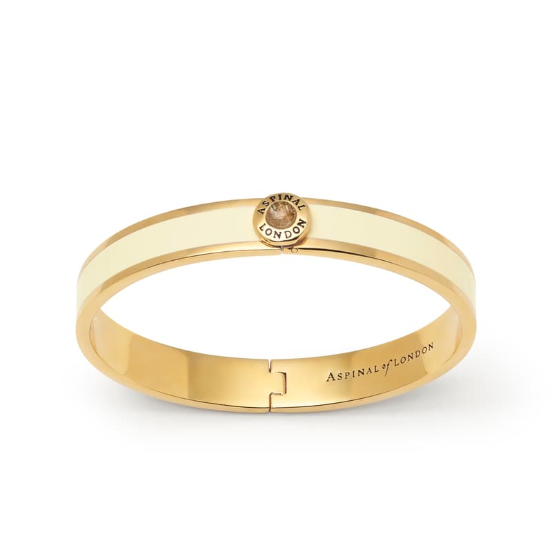 Gemstone Enamel Bangle in Ivory with Labradorite & 18ct Gold Plated