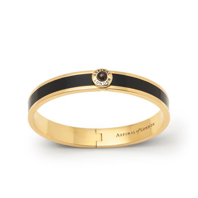 Gemstone Enamel Bangle in Black with Labradorite & 18ct Gold Plated