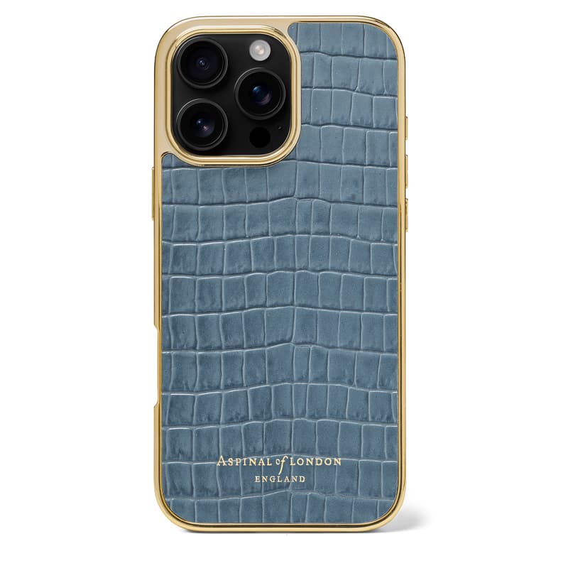 iPhone 16 Pro Max Case in Deep Shine Peacock Blue Small Croc