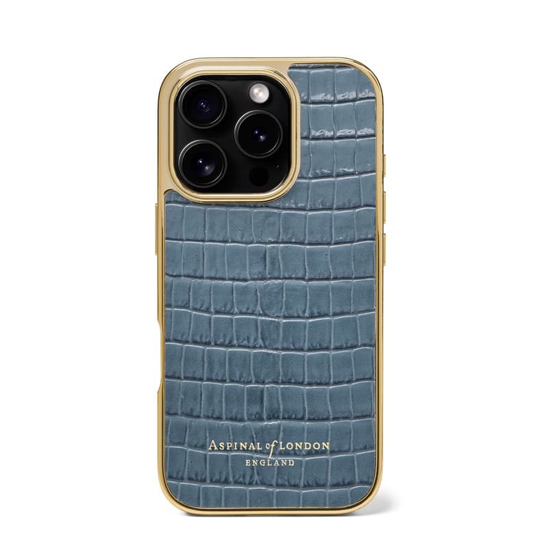 iPhone 16 Pro Case in Deep Shine Peacock Blue Small Croc